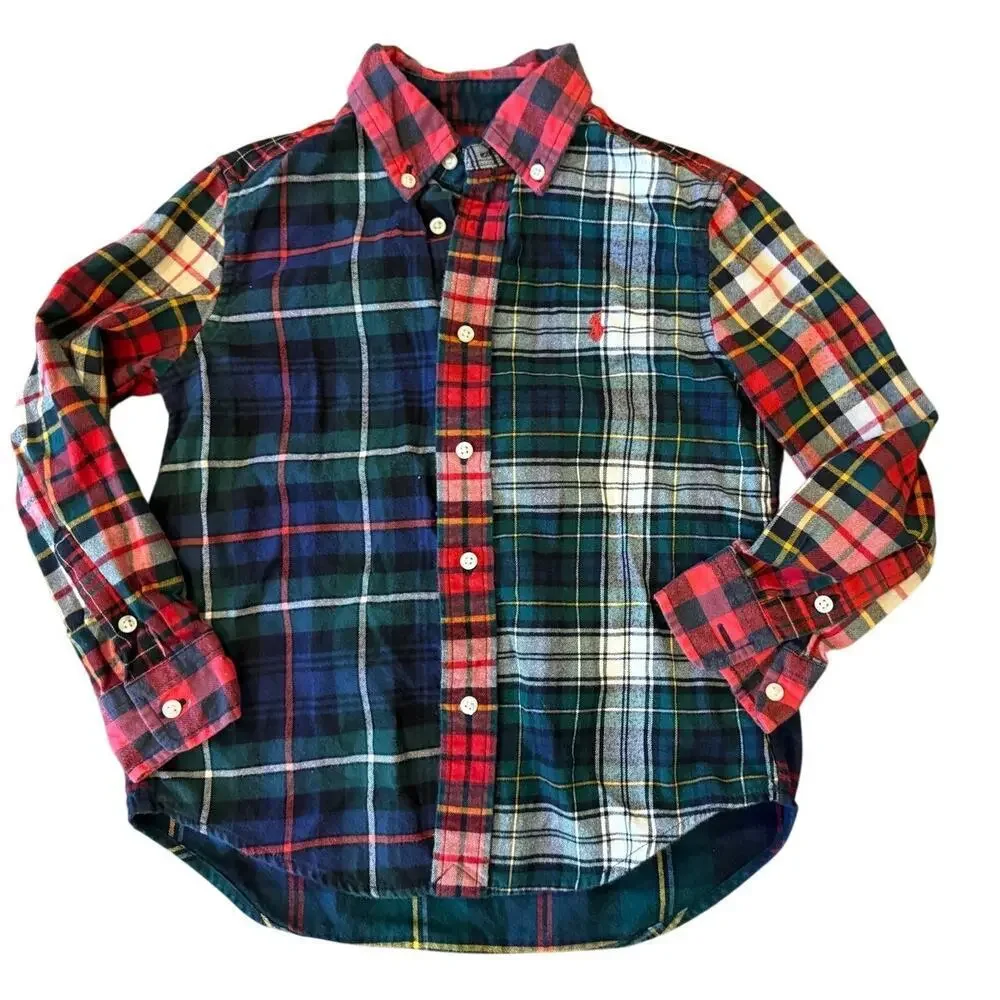 RALPH LAUREN Classic Plaid button up Shirt Top Kids Boys size 5 Cotton Preppy